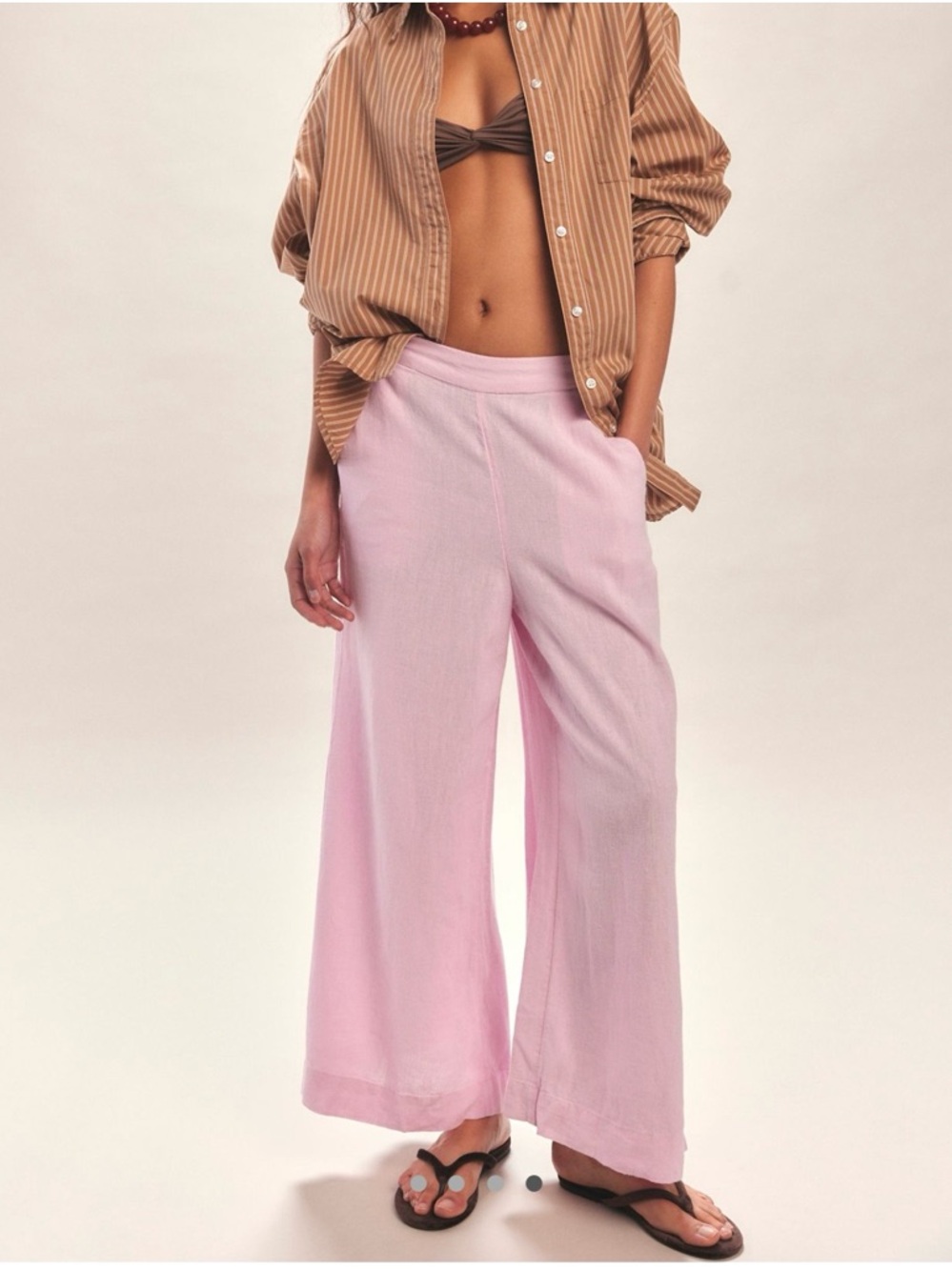 New! Free People Wide Leg Cropped Linen Trouser Pants White/cream XS